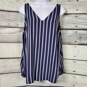 Old Navy Medium Navy Blue White Vertical Stripe Sleeveless Tank Top